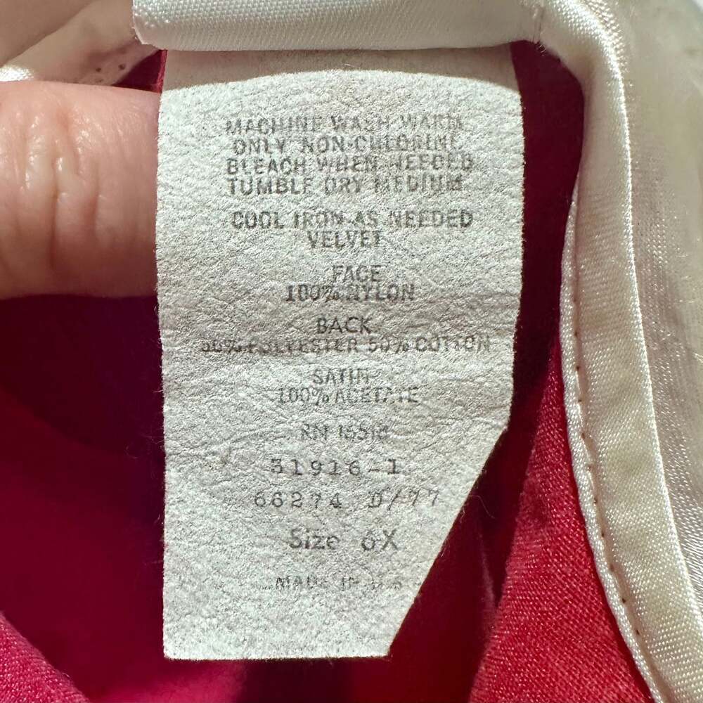 Vintage Girls Red Velvet Dress with White Lace Collar, Sz 6X - Picture 8 of 8